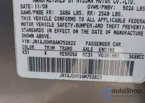 2010 Infiniti Ex35 Journey from USA, damaged, VIN JN1AJ0HR9AM752622